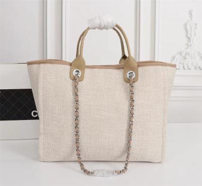 China Other Summer Fashion New Custom Logo Ladies Recive Luxury Shopping Bag Tote Bag Embroidery Canvas Beach Bag for sale