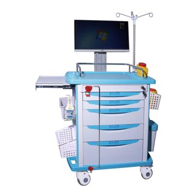 China Modern Doctor Wireless Drawer Medical Equipment Fit Height General Emergency Hospital Laptop Nursing Trolley for sale