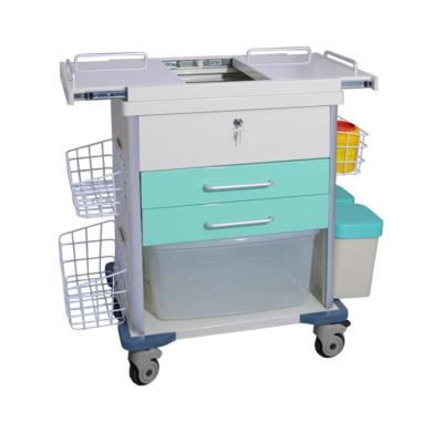 China Hospital Manufacturer Corner Bumpers Emergency Steel Equipment 2 Baskets Modern Homecare Stainless Steel Soft ABS Anesthesia Trolley for sale