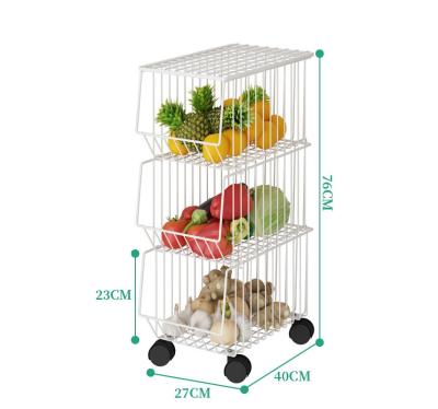 China Large Capacity 3-Layer Storage Mobile Fruit and Vegetable Storage Trolley Kitchen Basket Viable for sale