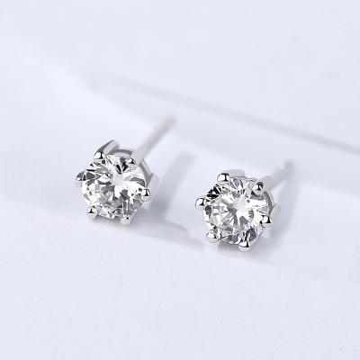 China Fashion TRENDY Moissanite Studs Earring Studs 925Sliver 1Ct Diamond Round Moissanite 6Prong for sale