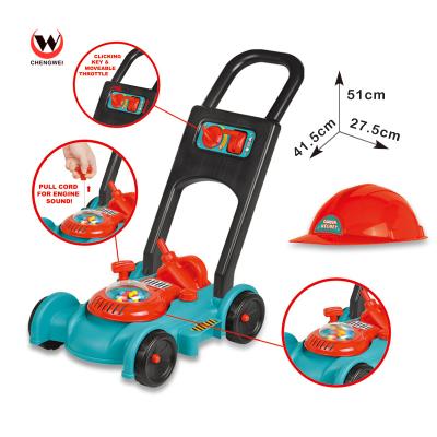 China Lawn Mower Machine With Tool Cap Wholesale Kids Outdoor Plastic Lawn Mower Machine Play Garden Tool Toys for sale