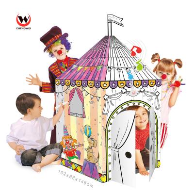 China DIY Cardboard Play Drawing House For Children Educational Large Size DIY 3D DIY Doodle Painting Cardboard Play House Creative Circus for sale