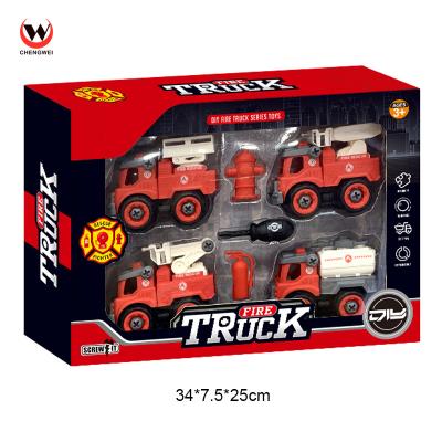 China Mini Plastic Car Toys Set Toys DIY Assemble Engineering Toy Cars Plastic Construction Take Apart Fire Truck For Kids for sale