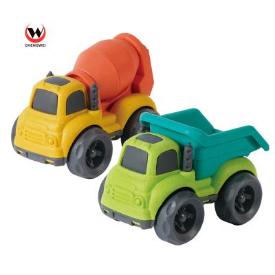 China mini car 2pcs plastic toys 2 in 1 Eco-Friendly Wheat Straw Bioplastic Material Free Wheel truck car plastic toys for kids for sale