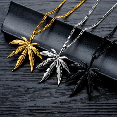 China Wholesale New Fashion Hip Hop Hip Hop Gold Plated Solid Stainless Steel Weed Weed Maple Leaf Pendant Necklace for sale