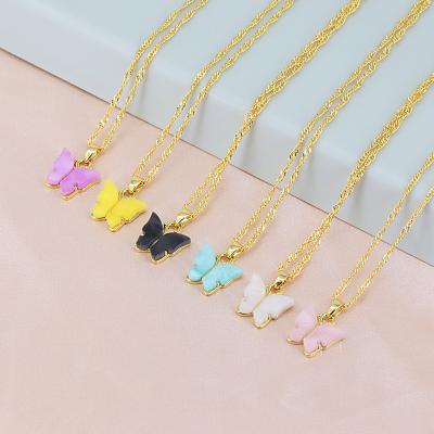 China Trendy/Classic Hot Sale Brass Yellow Green Black Acrylic Butterfly Choker Butterfly Pendant Necklace for sale