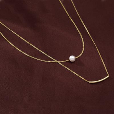 China FASHIONABLE 925 Fine Jewelry Sterling Silver Gold Plated Chain Multilayer Freshwater Pearl Necklace for Women for sale