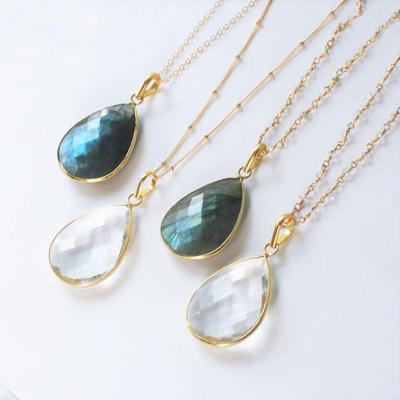 China Silver Statement Necklace With Gold Plated Teardrop Crystal Pendant Necklace for sale