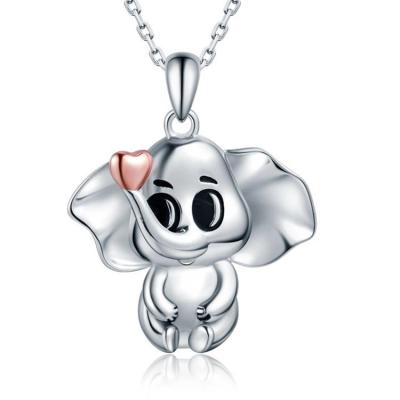 China Cute 925 Sterling Silver Cute Elephant With Heart Loving Pendant Chain Animal Necklace for sale