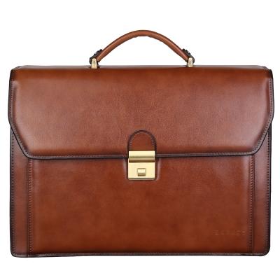 China Vintage Classic Brown Custom Business Work Lock Genuine Leather 14 Inch Laptop Briefcase For Men for sale