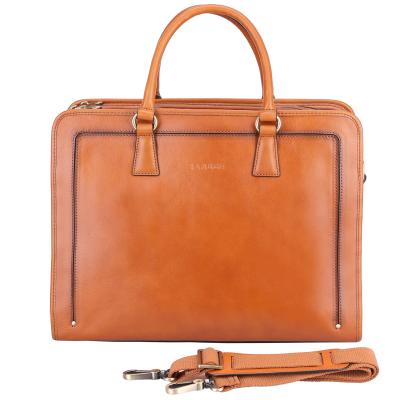 China Classic Dark Beige Italian Vegetable Tanned Leather Women's Brand Custom Briefcase for sale