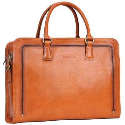 China Classic and vintage 14 inch dark beige briefcases high quality Italian vegetable tanned leather briefcase business bags for sale