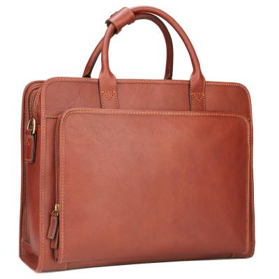 China Classic Light Brown Italian Vegetable Tanned Leather Handbag Briefcase Custom For Men for sale