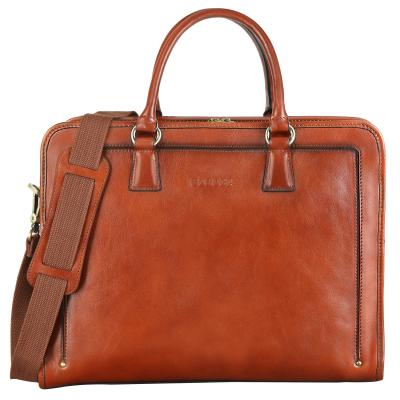 China Custom Retro Brown Genuine Leather Vintage Business Travel 14 Inch Laptop Women Ladies Bags With Shoulder for sale