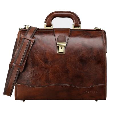 China Dark Brown Women's Retro Designer Laptop Women Italian Retro Vegetable Tanned Leather Briefcase for sale