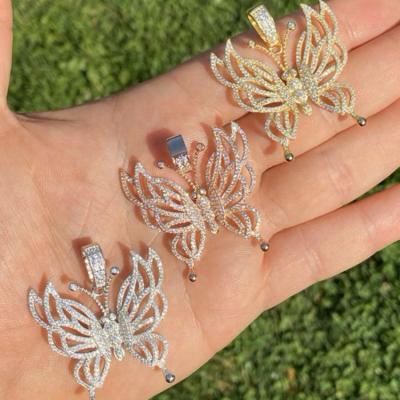 China Hiphop Iced Out Jewelry Hand Setting Buss Down Moissanite Butterfly Pendant Hip Hop Pendant 925 Silver Necklace for sale