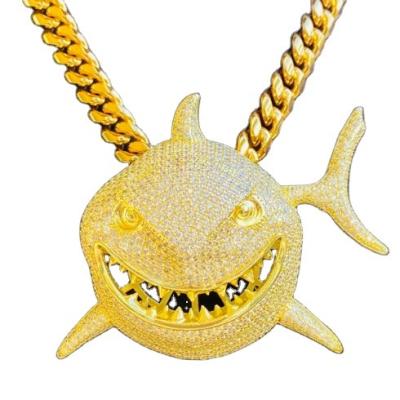 China Hiphop Sparkle Buss Jewelry Down VVS Moissanite Shark Pendant Big Silver Animal Hitter 925 Charm Pendant for sale