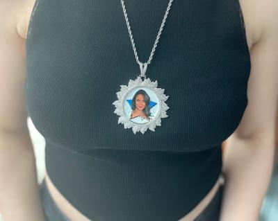 China Hiphop Hip Hop Jewelry Moissanite Sun Shape Memory Custom Photo Pendant Sterling Silver 925 Picture Necklace for sale