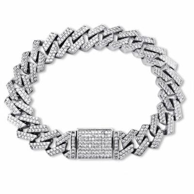 China Sparkly Hiphop Jewelry Iced Out VVS Moissanite Miami Cuban Chain Bracelet 10mm Sterling Silver 925 Cuban Chains for sale