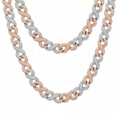 China Outlet VVS Moissanite Infinity Two Tone Color Cuban Necklace 16mm Popular Trendy Iced Out Cuban Necklace 16mm Sterling Silver 925 Hiphop for sale