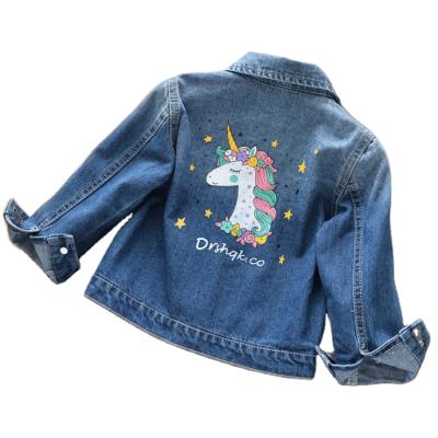 China Fashion Kids Autumn Printed Jeans Coat Sustainable Turn-Down Collar Denim For Girls for sale