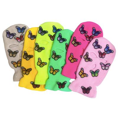 China Wholesale COMMON Embroidery Diamond Ski Mask, Winter Warm Knitted Full Face Cover Butterfly Balaclava For Outdoor Sports for sale