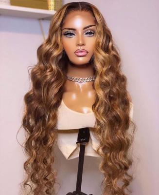 China Highlight Silky Straight Hair Full Wave Lace Wig, Blonde Highlight 13x6 HD Lace Wig for sale