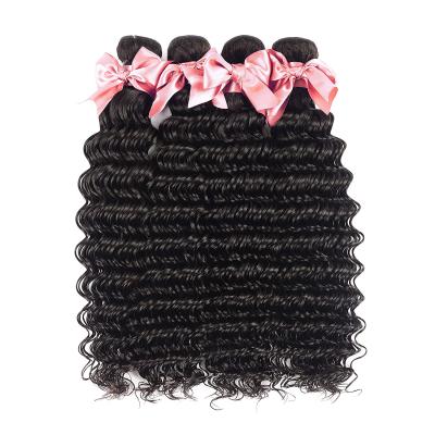 China Silky Deep Wave Human Hair 100% Long Unprocessed Human Hair Weave Bundles With Closure Business Natural Color for sale