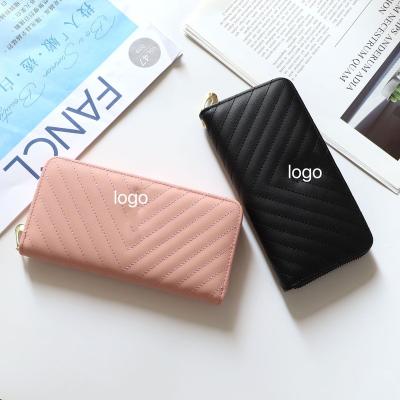 China Custom New Waterproof PU Leather Women Long Wallet With Long Button Pocket Coin Purse Hardware for sale