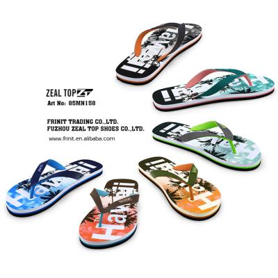 China CUSHIONING custom logo summer wholesale printed unique personalized charms PVC strap summer beach slippers men flip flops sandals for sale