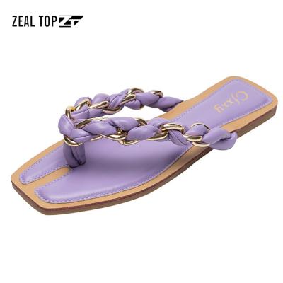 China New Fashion Trend Women's Beach Flip Flops Sandals Chain Weaving Strap Lightweight Casual Comfortable Flip Flops For Women for sale