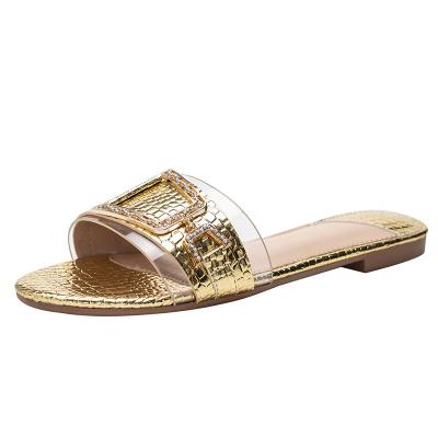 China Slippers Slippers PU The Latest Fashion Trend Female Fashion Resin Slippers Ready To Ship Silver Sandals Sandals For Women Rubber Slippers for sale