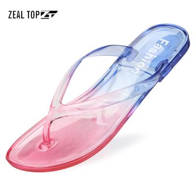 China CUSHIONING New Summer Style Rainbow Color Flip Flops PVC Jelly Casual Flip Flops Women Transparent Indoor Outdoor Slipper for sale