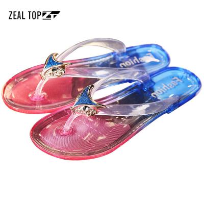 China CUSHIONING Hot Selling To Freeze Crystal Flip Flop Crystal Women's Summer Fashion Transparent Outdoor Ladies Slippers Flat Flip Flop for sale