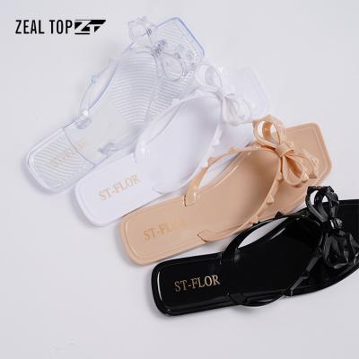 China CUSHIONING New Jelly Slippers Bow Style Flip Flops Non-Slip Summer Casual Flat Women Fashion Colorful Crystal Flip Flop for sale