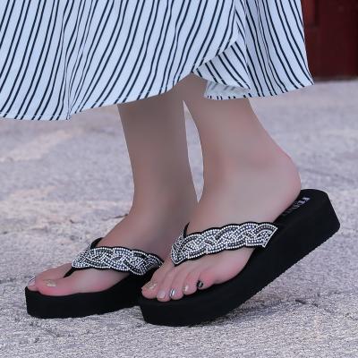 China CUSHIONING Women Heel Glitter Slippers Casual Outdoor Sandala EVA Flip Flops For Women And Ladies With Crystals Rhinestones for sale