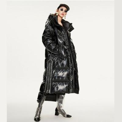 China Breathable Women Winter Thickened Coat Ribbon Black Long Maxi Outerwear Puffer Jacket for sale