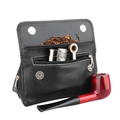 China Portable Smoking Tobacco Pipe Pouch Case Genuine Leather for 2 Tobacco Pipes for sale