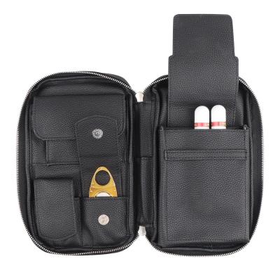 China Custom Made Cigar Bag Travel PU Leather Cigar Cigar Case Socket For Cigar Cutter Lighter Humidifier for sale