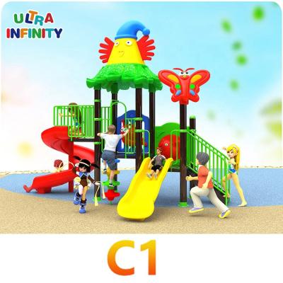 China New Design Eco Friendly Kids Playground PasticMaterial Fun Floor Outdoor Playground Equipment With Slides And Swings Set For Backyard for sale