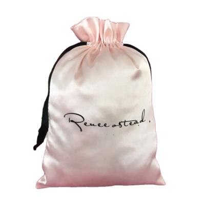 China Recyclable Custom Logo Gift Pouches Soft Wig Drawstring Silk Satin Underwear Bags for sale