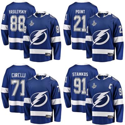 China Shirts & Wholesale Stitched Embroidery Mens Blue Lightning Tampa Bay City Sports Ice Hockey Tank Top Wear #91 Stamkos #88 Andrei Vasilevskiy for sale