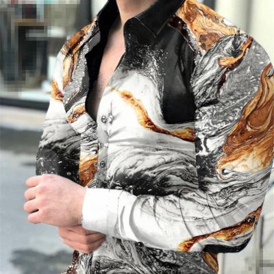 China European Size Men's Oversized Printing Hawaiian Long Sleeve Shirt QUICK DRY For Men's 3d Designer Copy for sale