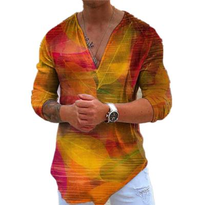 China New Fashion Anti-wrinkle Men's Casual Printed V-neck Long Sleeve Men's T-shirt for sale