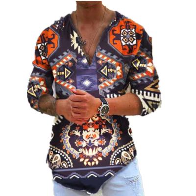 China New Fashion Anti-wrinkle Men's Casual Printed V-neck Long Sleeve Men's T-shirt for sale