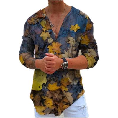 China New Fashion Anti-wrinkle Men's Casual Printed V-neck Long Sleeve Men's T-shirt for sale