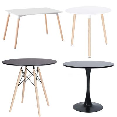 China Wholesale Cheap Nordic White MDF Dining Table Rectangle Wooden Legs MDF Blackboard Top+Beech Modern MDF Tulip Dining Table Set Cafe Restaurant Restaurant Legs round table wood for sale