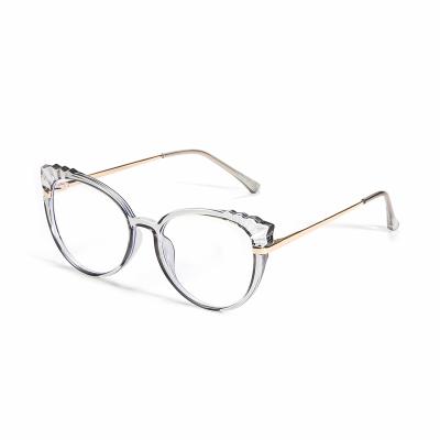 China Hot Sale Fashion Flat Mirror Optical Frame Anti Cat Eye Wavy Metal Frame Blue Glasses for sale