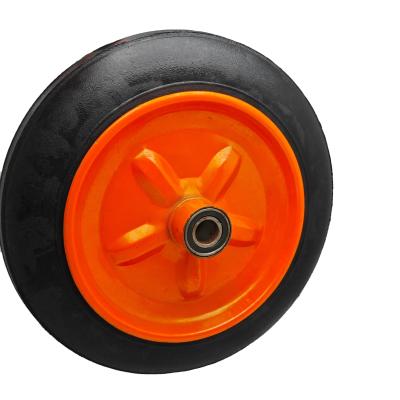 China 14 inch 3.50-8 polyurethane pu foam flat free solid rubber tire wheel with 12/16/20/25mm bearings all terrain for sale